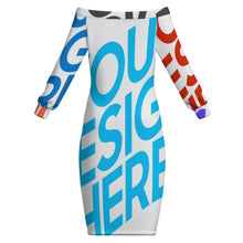 Lade das Bild in den Galerie-Viewer, Multi-Image-Design Damen / Frauen MXLD schulterfreies Langarm Kleid mit Fotos Muster Text Logo selbst gestalten und bedrucken