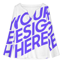 Lade das Bild in den Galerie-Viewer, Einzelbild-Design Damen / Frauen Kleines Langarm-T-Shirt mit V-Ausschnitt YUC mit Foto Design Motiv Text selbst gestalten und bedrucken (Simple Design)