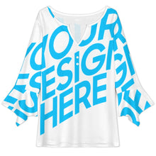 Lade das Bild in den Galerie-Viewer, Einzelbild-Design Damen / Frauen Long T-Shirt mit drei Knöpfen und Blütenärmeln VJK mit Foto Design Motiv Text selbst gestalten und bedrucken (Simple Design)