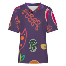 Lade das Bild in den Galerie-Viewer, Damen V-Ausschnitt T-Shirt mit Puff-Ärmeln aus strukturiertem Small-Rib mit individuellem Druck