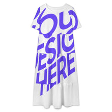 Lade das Bild in den Galerie-Viewer, Damen / Frauen Langes Kleid mit Rundhalsausschnitt und halblangen Ärmeln MWL784 mit Fotos Muster Text Logo selbst gestalten und bedrucken
