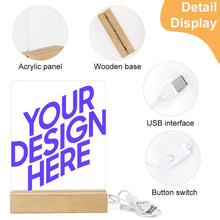 Lade das Bild in den Galerie-Viewer, Nachtlicht aus Acryl (quadratischer Holzsockel) mit Foto Text selbst gestalten und bedrucken