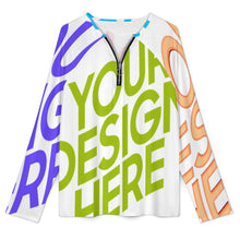 Lade das Bild in den Galerie-Viewer, Multi-Image-Design Damen / Frauen V-Ausschnitt Langarm T-Shirt mit Reißverschluss NT58 mit Foto Design Motiv Text selbst gestalten und bedrucken
