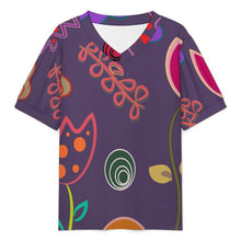 Lade das Bild in den Galerie-Viewer, Damen V-Ausschnitt T-Shirt mit Puff-Ärmeln aus strukturiertem Small-Rib mit individuellem Druck