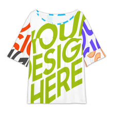Lade das Bild in den Galerie-Viewer, Multi-Image-Design Damen / Frauen Großes T-Shirt mit Rundhalsausschnitt und Lotusblattärmeln NT104 mit Foto Design Motiv Text selbst gestalten und bedrucken (Simple Design)