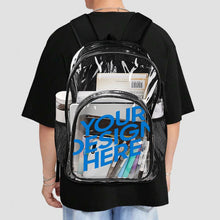 Lade das Bild in den Galerie-Viewer, Transparenter Schulrucksack Schultasche Rucksack mit Netztasche mit Fotos Muster Text Logo selbst gestalten und bedrucken