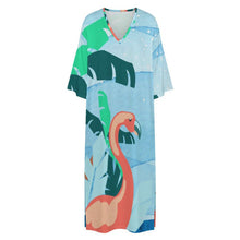 Lade das Bild in den Galerie-Viewer, Damen Kaftan Kleid mit Foto | Langer V-Ausschnitt Kaftan aus Leinen