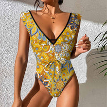 Lade das Bild in den Galerie-Viewer, 2024 NEW Einzelbild-Design Bademode Damen Sexy Einteiliger Badeanzug Strandbadeanzug V Ausschnitt SDS2003 mit Rüschenbesatz mit Foto Design Motiv Text selbst gestalten und bedrucken