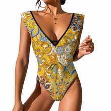 Lade das Bild in den Galerie-Viewer, 2024 NEW Einzelbild-Design Bademode Damen Sexy Einteiliger Badeanzug Strandbadeanzug V Ausschnitt SDS2003 mit Rüschenbesatz mit Foto Design Motiv Text selbst gestalten und bedrucken