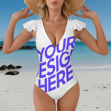 Lade das Bild in den Galerie-Viewer, Einzelbilddruck Damen / Frauen Rüschenärmeln One-piece Swimsuit Badeanzug mit V-Ausschnitt 294340 mit Foto selbst gestalten und bedrucken