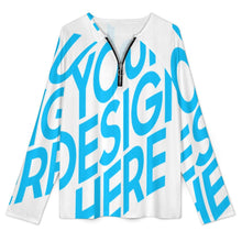 Lade das Bild in den Galerie-Viewer, Einzelbild-Design Damen / Frauen V-Ausschnitt Langarm T-Shirt mit Reißverschluss NT58 mit Foto Design Motiv Text selbst gestalten und bedrucken