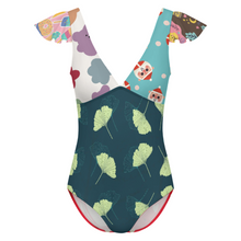 Lade das Bild in den Galerie-Viewer, Multi-Image-Druck Damen / Frauen Rüschenärmeln One-piece Swimsuit Badeanzug mit V-Ausschnitt 294340 mit Foto selbst gestalten und bedrucken