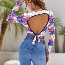 Lade das Bild in den Galerie-Viewer, Rückenfreies Crop Top zum Binden | Langarm Yoga Shirt | Personalisiert & Atmungsaktiv