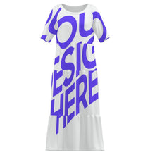 Lade das Bild in den Galerie-Viewer, Damen / Frauen Langes Kleid mit Rundhalsausschnitt und halblangen Ärmeln MWL784 mit Fotos Muster Text Logo selbst gestalten und bedrucken