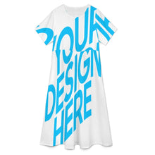 Lade das Bild in den Galerie-Viewer, Einzelbild-Design Damen / Frauen Kleid lang mit Rundhalsausschnitt und kurzen Ärmeln A89Q mit Foto Design Motiv Text selbst gestalten und bedrucken (Simple Design)