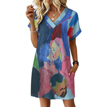 Lade das Bild in den Galerie-Viewer, Damen Freizeitkleid mit V-Ausschnitt und Umschlagärmeln – individuell bedruckbar