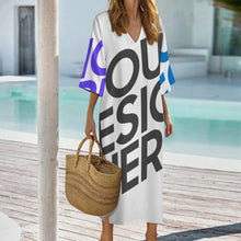 Lade das Bild in den Galerie-Viewer, Multi-Image-Design Personalisierte Morgenmantel im mediterranen Stil mit V-Ausschnitt und halblangen Ärmeln YKL06 für Damen / Frauen | Langärmliger Morgenmantel mit V-Ausschnitt mit Foto selbst gestalten