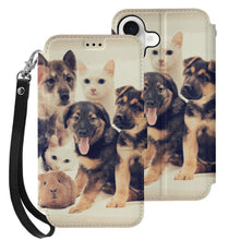 Lade das Bild in den Galerie-Viewer, Personalisiertes iPhone 17 Leder Flip-Case mit Kartenfach und Lanyard
