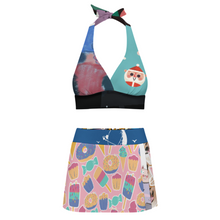 Lade das Bild in den Galerie-Viewer, Multi-Image-Druck Damen / Frauen Zweiteiliger Badeanzug mit Schnürung und Minirock (Schlitz) 308977 mit Fotos Muster Text Logo selbst gestalten und bedrucken