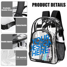 Lade das Bild in den Galerie-Viewer, Transparenter Schulrucksack Schultasche Rucksack mit Netztasche mit Fotos Muster Text Logo selbst gestalten und bedrucken