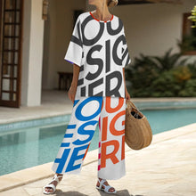 Lade das Bild in den Galerie-Viewer, Multi-Image-Druck Damen / Frauen Set aus Hemd mit Rundhalsausschnitt und Fledermausärmeln + Hose mit weitem Bein und elastischem Bund YKL04 mit Fotos Muster Text Logo selbst gestalten und bedrucken