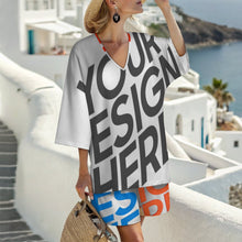 Lade das Bild in den Galerie-Viewer, Multi-Image-Druck Damen / Frauen Set aus Hemd mit V-Ausschnitt und Fledermausärmeln und Shorts mit elastischer Taille YKL07 mit Fotos Muster Text Logo selbst gestalten und bedrucken