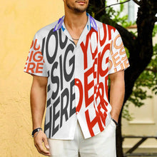 Lade das Bild in den Galerie-Viewer, Multi-Image-Design Herren Kurzarmhemd mit Revers und Falten LM005 mit Ihrem Design Motiv Foto Text selbst gestalten und bedrucken