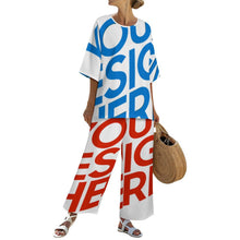 Lade das Bild in den Galerie-Viewer, Einzelbilddruck Damen / Frauen Set aus Hemd mit Rundhalsausschnitt und Fledermausärmeln + Hose mit weitem Bein und elastischem Bund YKL04 mit Fotos Muster Text Logo selbst gestalten und bedrucken