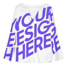 Lade das Bild in den Galerie-Viewer, Einzelbild-Design Damen / Frauen Kleines Langarm-T-Shirt mit V-Ausschnitt YUC mit Foto Design Motiv Text selbst gestalten und bedrucken (Simple Design)