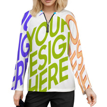 Lade das Bild in den Galerie-Viewer, Multi-Image-Design Damen / Frauen V-Ausschnitt Langarm T-Shirt mit Reißverschluss NT58 mit Foto Design Motiv Text selbst gestalten und bedrucken
