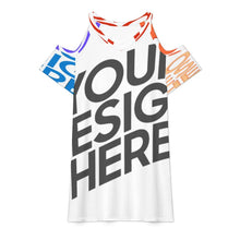 Lade das Bild in den Galerie-Viewer, Multi-Image-Design Damen / Frauen V Ausschnitt T Shirt Kleid mit CUT-OUT am Ärmel ANQ mit Foto Design Motiv Text selbst gestalten und bedrucken (Simple Design)