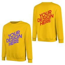 Lade das Bild in den Galerie-Viewer, 100% Baumwolle Vorder- und Hinterseite-Druck Herren Damen Unisex Langarm Sweatshirt Pullover Shirt Verschiedne Farben mit Foto Design Motiv Text selbst gestalten und bedrucken