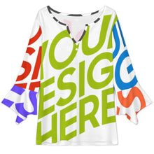 Lade das Bild in den Galerie-Viewer, Multi-Image-Design Damen / Frauen Long T-Shirt mit drei Knöpfen und Blütenärmeln VJK mit Foto Design Motiv Text selbst gestalten und bedrucken (Simple Design)