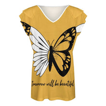 Lade das Bild in den Galerie-Viewer, Damen T-Shirt mit Rüschen & LSF 50+ | V-Ausschnitt Shirt gestalten