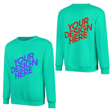Lade das Bild in den Galerie-Viewer, 100% Baumwolle Vorder- und Hinterseite-Druck Herren Damen Unisex Langarm Sweatshirt Pullover Shirt Verschiedne Farben mit Foto Design Motiv Text selbst gestalten und bedrucken