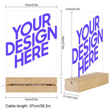 Lade das Bild in den Galerie-Viewer, Nachtlicht aus Acryl (quadratischer Holzsockel) mit Foto Text selbst gestalten und bedrucken