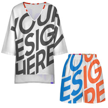Lade das Bild in den Galerie-Viewer, Multi-Image-Druck Damen / Frauen Set aus Hemd mit V-Ausschnitt und Fledermausärmeln und Shorts mit elastischer Taille YKL07 mit Fotos Muster Text Logo selbst gestalten und bedrucken