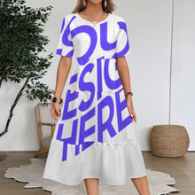 Lade das Bild in den Galerie-Viewer, Damen / Frauen Langes Kleid mit Rundhalsausschnitt und halblangen Ärmeln MWL784 mit Fotos Muster Text Logo selbst gestalten und bedrucken