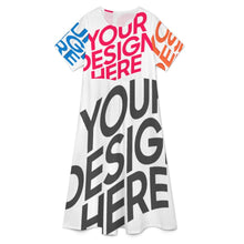 Lade das Bild in den Galerie-Viewer, Multi-Image-Design Damen / Frauen Kleid lang mit Rundhalsausschnitt und kurzen Ärmeln A89Q mit Foto Design Motiv Text selbst gestalten und bedrucken (Simple Design)