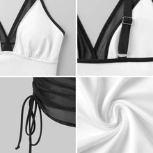 Lade das Bild in den Galerie-Viewer, Damen Badeanzug mit Raffung und Mesh-V-Ausschnitt – individuell bedruckbar, Größen S–2XL