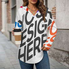 Lade das Bild in den Galerie-Viewer, Multi-Image-Druck Damen / Frauen Langärmliger hoodie mit v-ausschnitt C19H mit Foto Design Motiv Text selbst gestalten und bedrucken