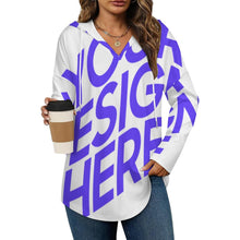 Lade das Bild in den Galerie-Viewer, Einzelbilddruck Damen / Frauen Langärmliger hoodie mit v-ausschnitt C19H mit Foto Design Motiv Text selbst gestalten und bedrucken