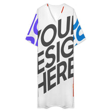 Lade das Bild in den Galerie-Viewer, Multi-Image-Design Personalisierte Morgenmantel im mediterranen Stil mit V-Ausschnitt und halblangen Ärmeln YKL06 für Damen / Frauen | Langärmliger Morgenmantel mit V-Ausschnitt mit Foto selbst gestalten