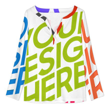 Lade das Bild in den Galerie-Viewer, Multi-Image-Design Damen / Frauen Kleines Langarm-T-Shirt mit V-Ausschnitt YUC mit Foto Design Motiv Text selbst gestalten und bedrucken (Simple Design)