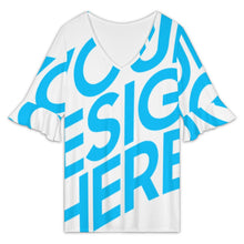 Lade das Bild in den Galerie-Viewer, Einzelbild-Design Damen / Frauen T-Shirt mit V-Ausschnitt und Lotusärmeln NT101 mit Namen Fotos Text selbst gestalten und bedrucken
