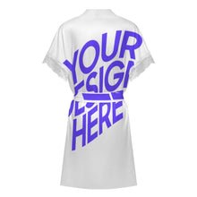 Lade das Bild in den Galerie-Viewer, Einzelbild-Design Damen/Frauen Kurzärmeliger Bademantel Pyjama mit Gürtel und Spitzenbesatz SDS2517 mit Foto Design Motiv Text selbst gestalten und bedrucken