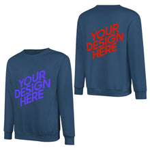 Lade das Bild in den Galerie-Viewer, 100% Baumwolle Vorder- und Hinterseite-Druck Herren Damen Unisex Langarm Sweatshirt Pullover Shirt Verschiedne Farben mit Foto Design Motiv Text selbst gestalten und bedrucken