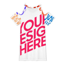 Lade das Bild in den Galerie-Viewer, Multi-Image-Design Damen / Frauen V Ausschnitt T Shirt Kleid mit CUT-OUT am Ärmel ANQ mit Foto Design Motiv Text selbst gestalten und bedrucken (Simple Design)