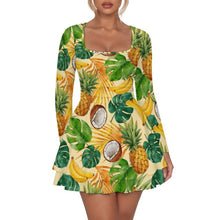 Lade das Bild in den Galerie-Viewer, Damen Mini Kleid mit quadratischem Ausschnitt und Volantsaum aus Milk Silk mit individueller Bedruckung