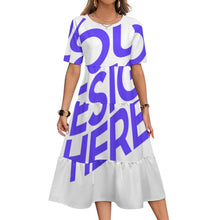 Lade das Bild in den Galerie-Viewer, Damen / Frauen Langes Kleid mit Rundhalsausschnitt und halblangen Ärmeln MWL784 mit Fotos Muster Text Logo selbst gestalten und bedrucken